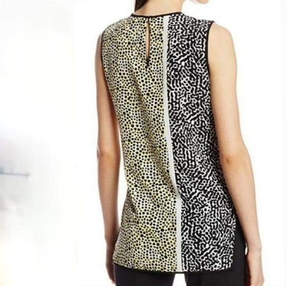 Vince Camuto Sleeveless Yellow Black Color Block Dot Print  Tunic Top Size XL - Picture 2 of 8
